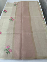 Tissue linen saree with embroidery MSL4900 - Pink flowers