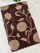 Viscose organza saree with applqiue work - MSH930 Coffee
