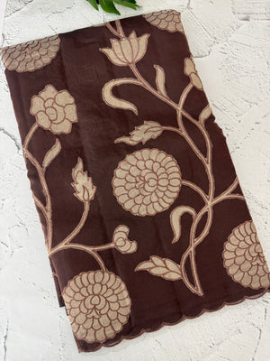 Viscose organza saree with applqiue work - MSH930 Coffee