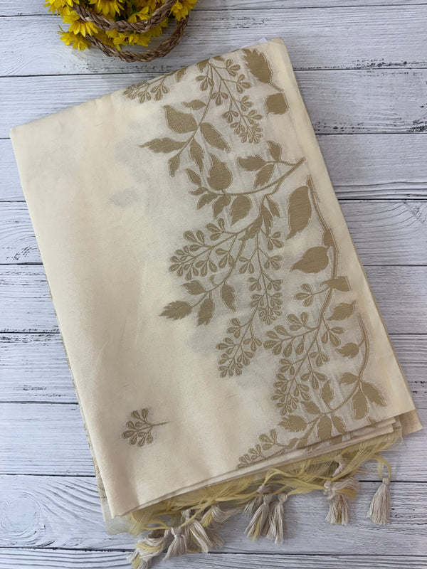 Soft Chanderi viscose silk saree with zari  MS1801- Cream