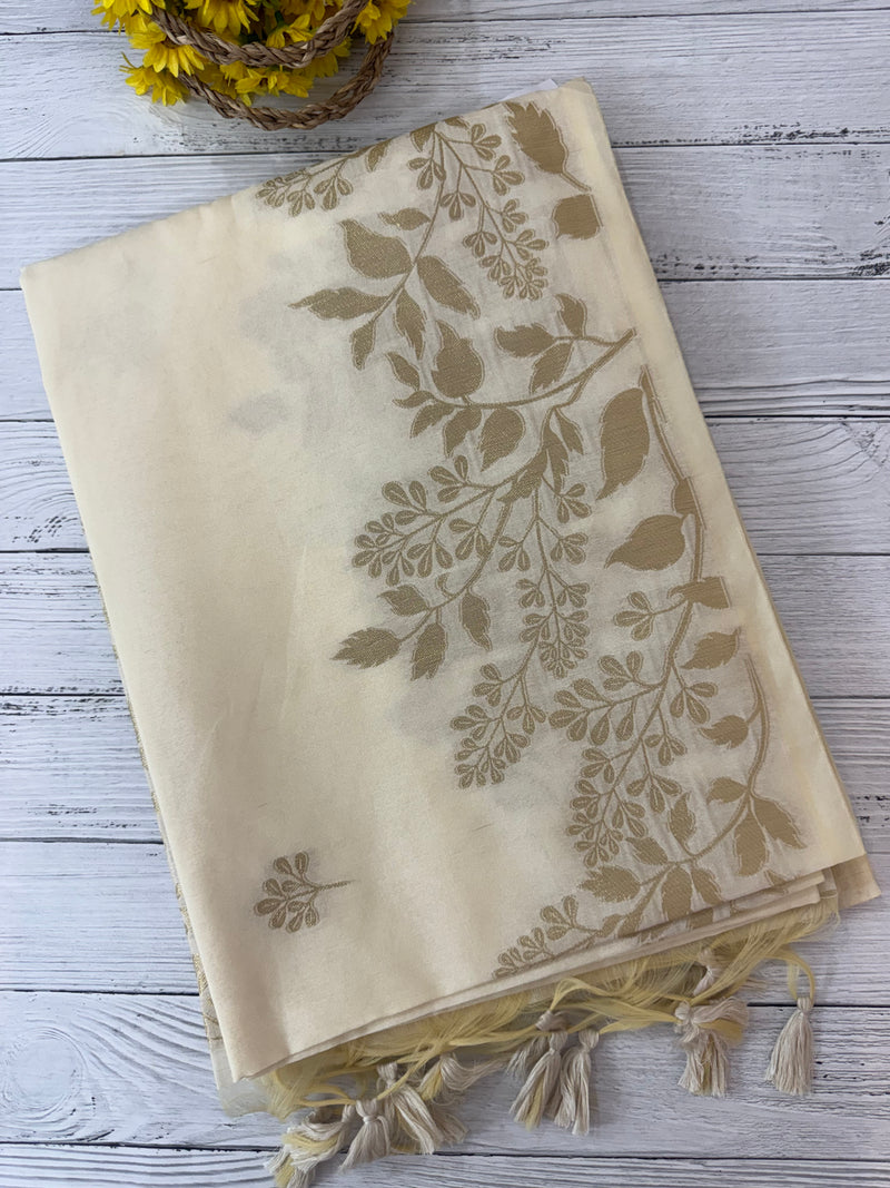 Soft Chanderi viscose silk saree with zari  MS1801- Cream