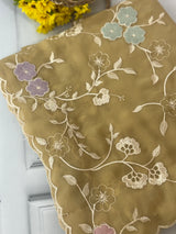 Pure Georgette saree with embriodery and applique work MS15567 DarkBeige