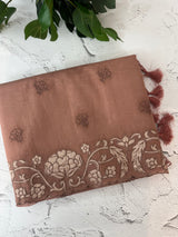 Mul chanderi tissue applique saree MSH151- NudeBrown