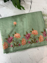 Art tussar saree with embroidery MST677 DustyGreen