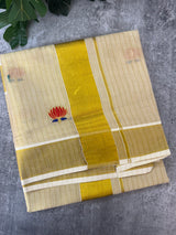 Kerala cotton saree lines - lotus embroidery