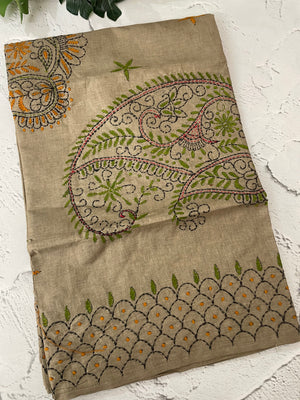 Kanta Handstitched Blended tussar silk saree MS15831