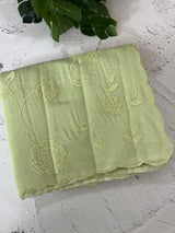 Mul chanderi- linen applique work saree  MSH174 PastelPistaGreen