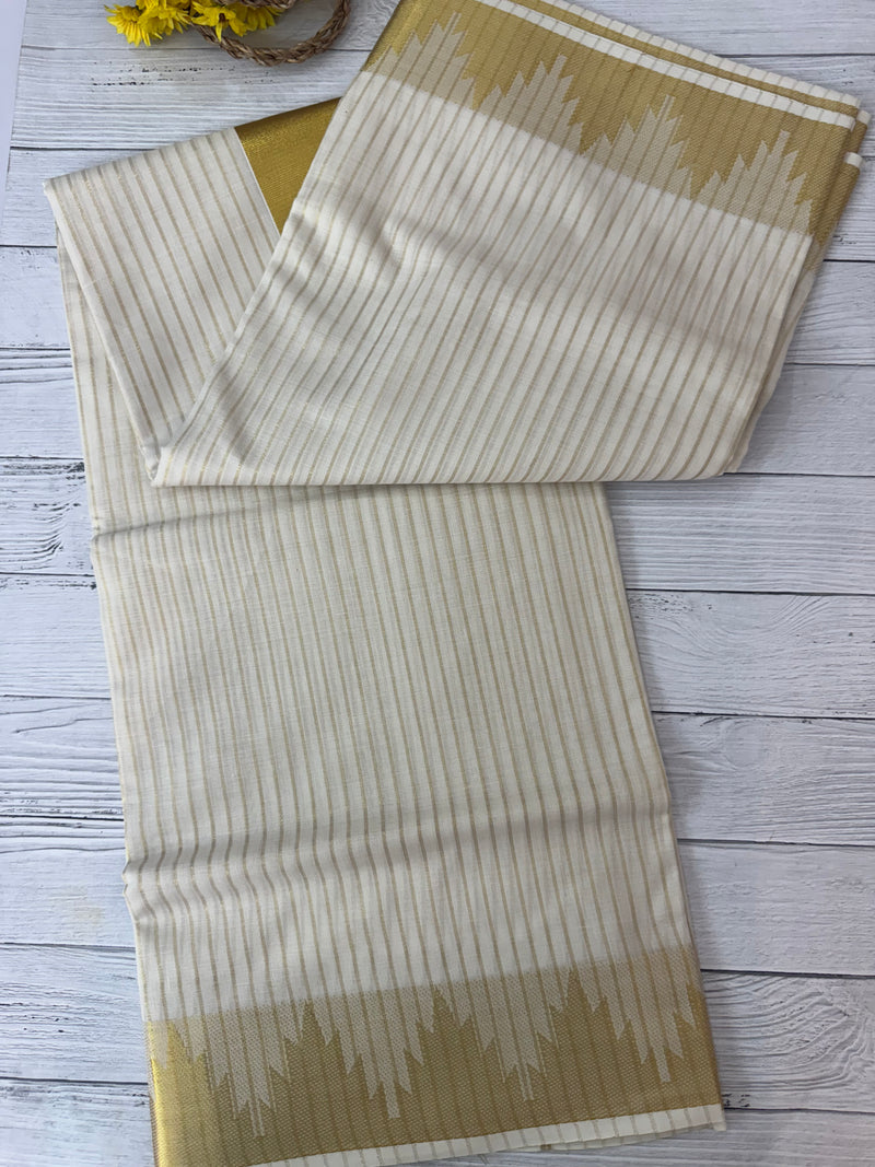 Kerala cotton saree- lines with temple border