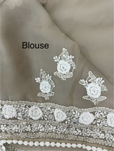 Chikankari Georgette - Organza saree with  MS15768 Beige