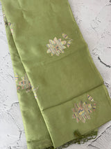 Tussar finish soft silk saree with thread embroidery MTS568 PastelGreen