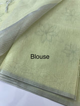 Tissue Linen Saree with embroidery MRS786- PastelGreen
