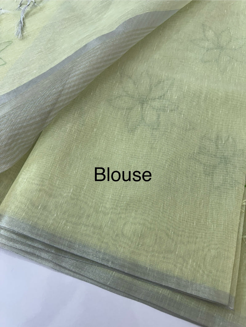 Tissue Linen Saree with embroidery MRS786- PastelGreen
