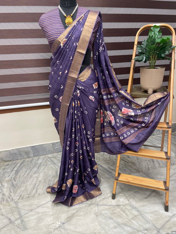 Blended Tusser silk saree with bandhani prints SAHERC