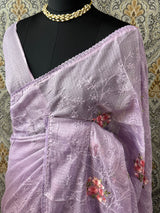 Soft kota checks saree with embroidery - SVPIRR Lavender