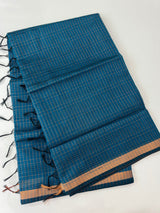Mangalagiri Silk Cotton Saree with zari checks MS90321 PeacockBlue