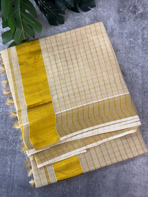 Kerala Golden tissue saree- checks