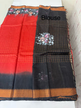 Checks Semi tussar saree with hand painting MS3432