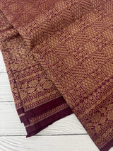 Semi katan Banarasi saree in antique zari weaving - MSKB899 Wine