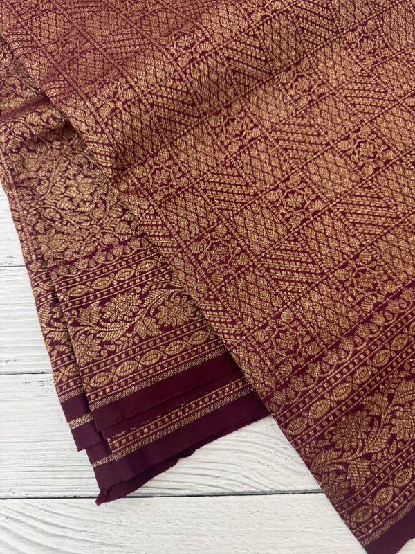 Semi katan Banarasi saree in antique zari weaving - MSKB899 Wine