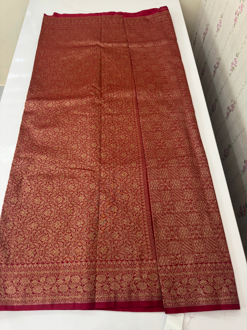 Semi katan Banarasi saree in antique zari weaving - MSKB899 MaroonRed
