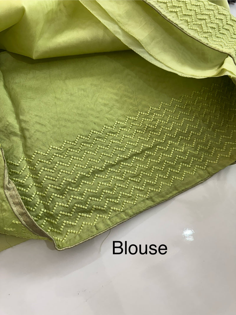 Organza saree with thread work BSONNYY LimeGreen