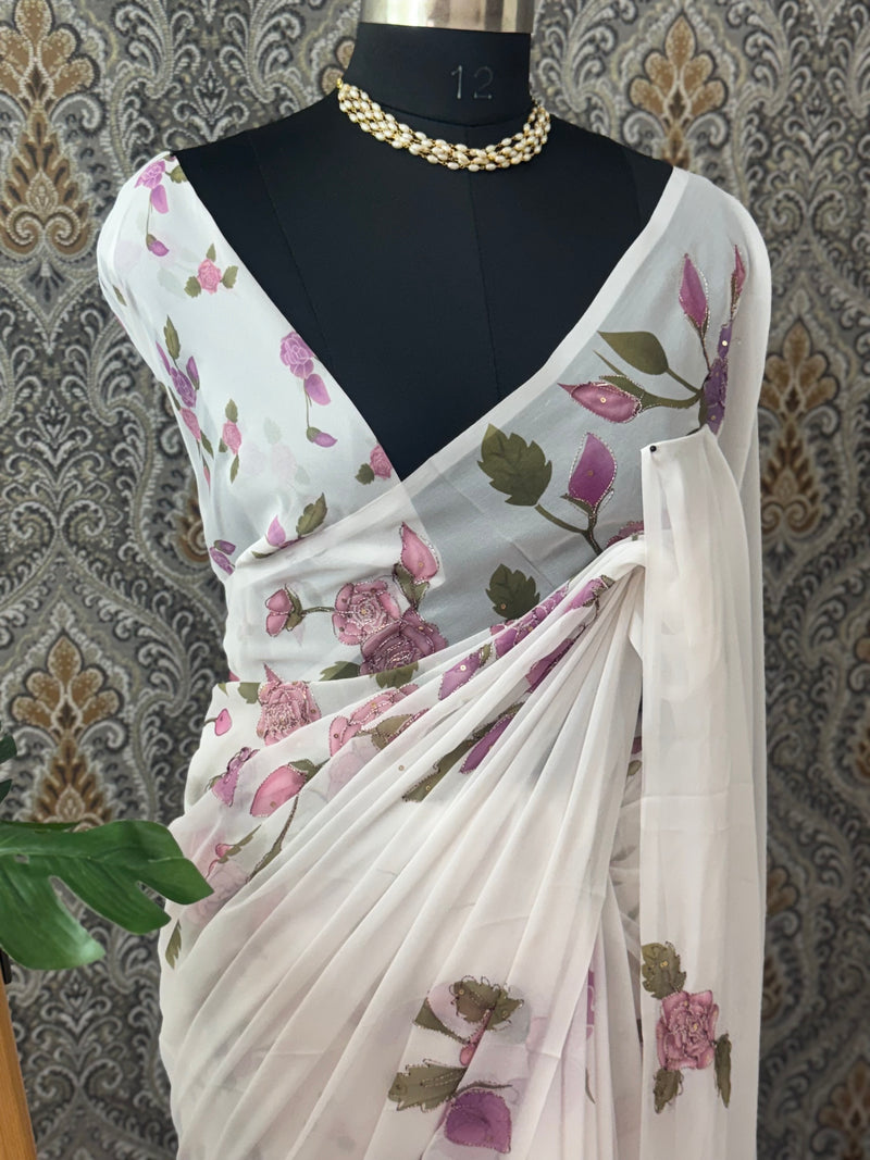 Pure Georgette saree with digital prints and sequence work SHCNEIR