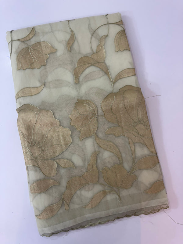 Organza saree with tissue applique work MS5081 - Pastel DuskyGreen