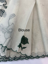 Tissue cotton applique work saree MS6743(1) - BottleGreen