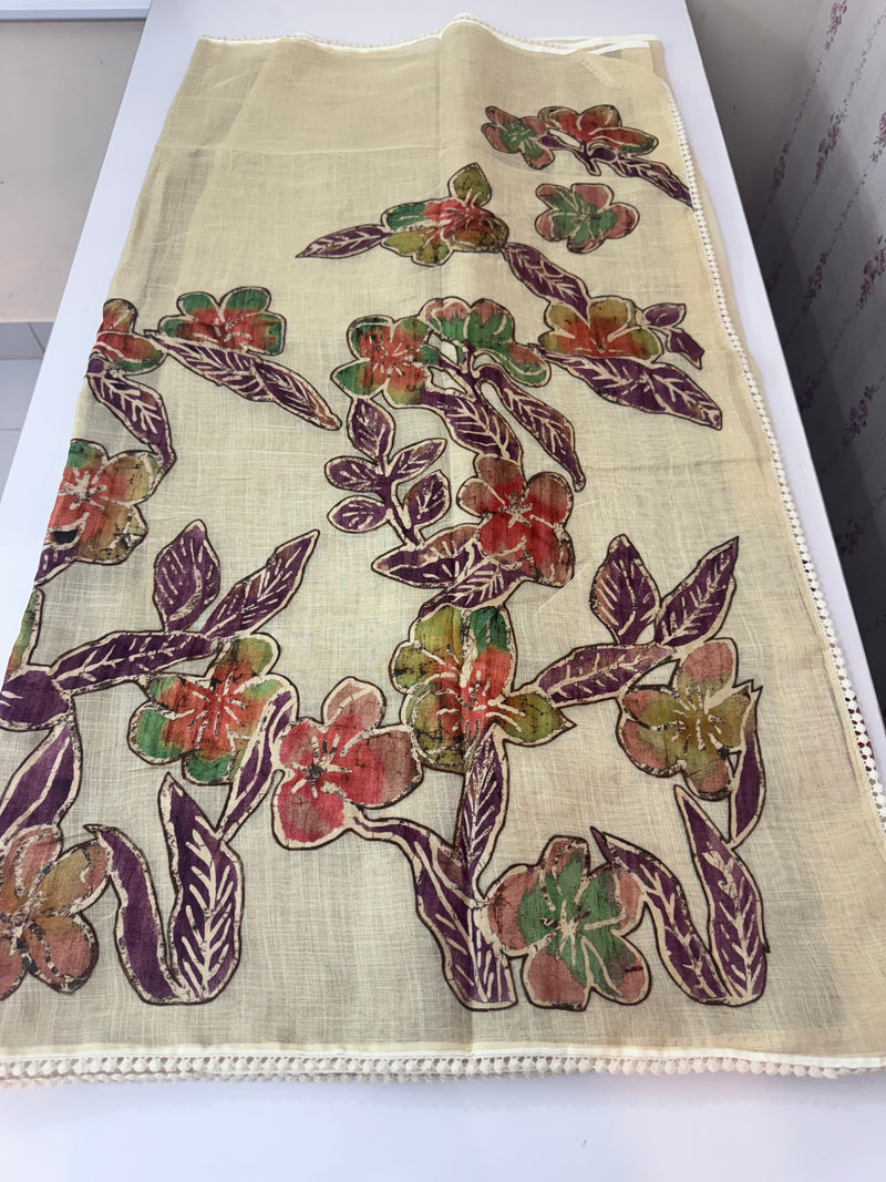 Tissue linen saree with applique work MLS5478