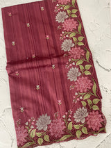 Cutwork Semi tussar saree with cross stitch embroidery MTSS855