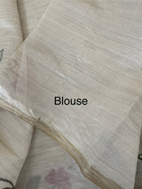 Blended tussar saree with embriodery - MS8672 Cream