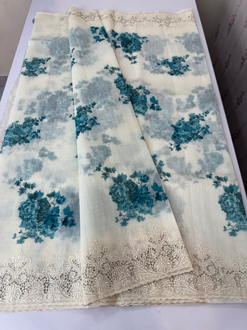 Cutwork Soft kota silk saree with digital prints MSH121