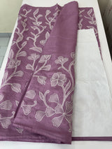 Blended Malai chanderi saree with applique work saree  MSM5676 - Lavender
