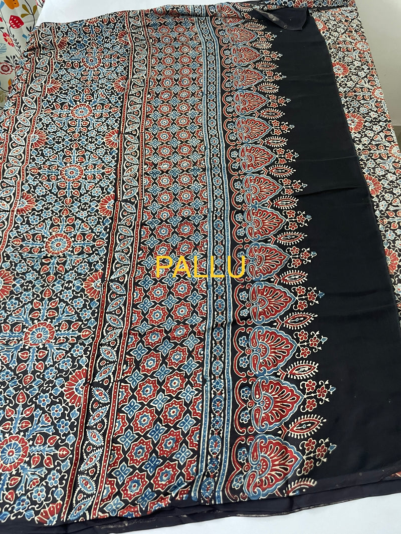 Pure Ajrakh Modal Silk Saree MAMS504