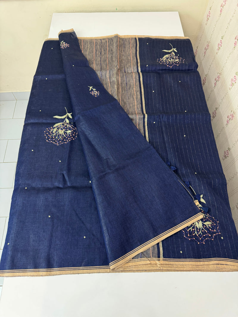 Pure linen handwork sarees MLS7854