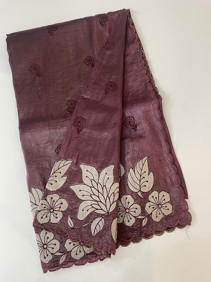 Crush Organza applique work saree MS14589