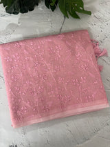 Moonga checks saree with embroidery MSH219 Pink