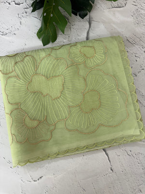 Viscose organza saree with thread work - MSH925 PastelGreen