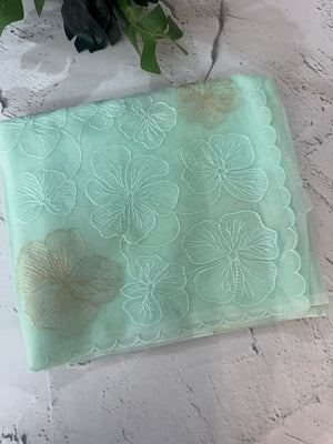 Viscose organza saree with thread work - MSH925 Pastel AquaBlue