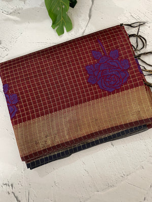 Semi silk saree with checks applique work MSS5687