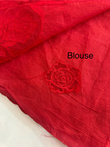 Moonga checks Applique work saree  MSH110- Red