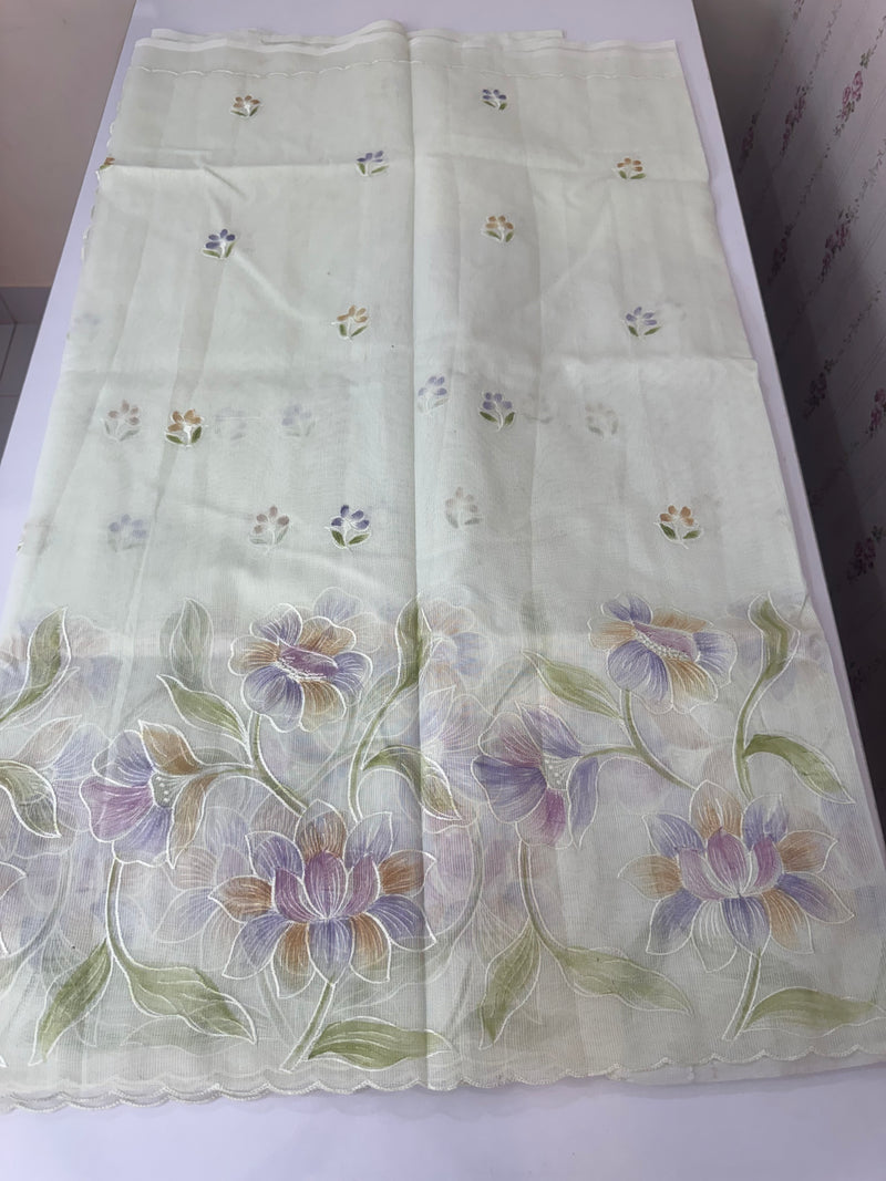 Supernet saree with embroidery and handpainting MSH104- PastelGreen