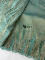 Georgette - Organza saree with thread work MS349 BluemixGreen