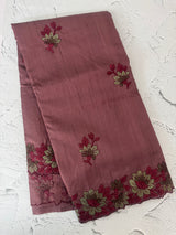 Crushed Blended tussar silk saree with embroidery- MSB7666 Rosewood