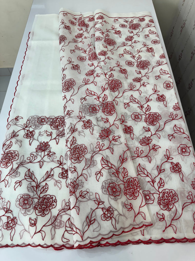 NetKota embriodery saree  MSH119 Red & White
