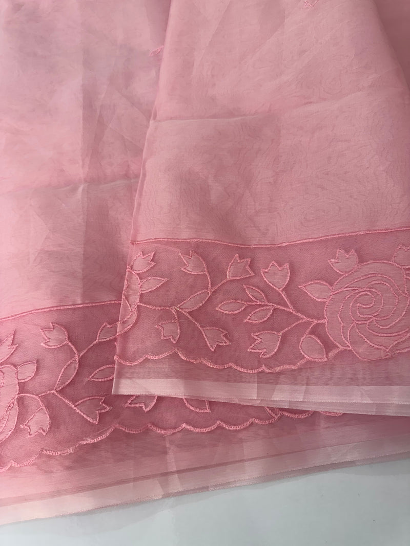 Viscose Organza saree with applique work-MSH101 Pink