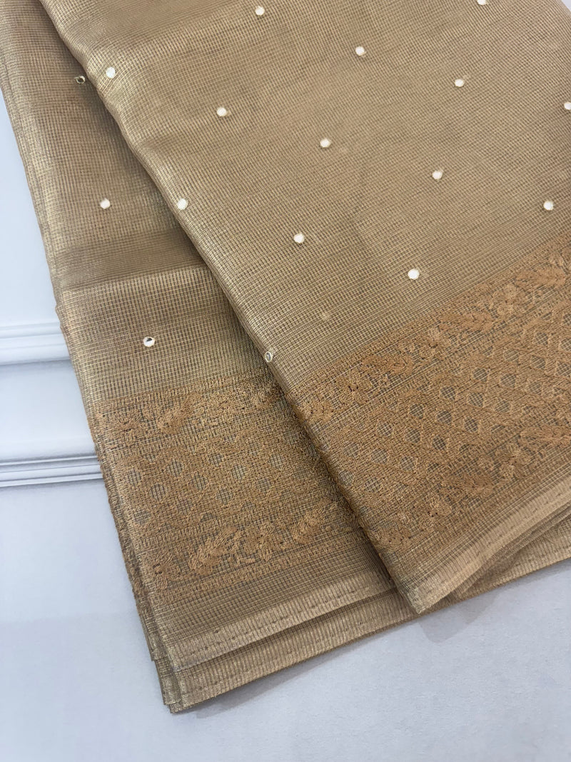 Tissue Silk Saree with mirror work SHRNSMM- Bronze - MS8933