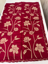 Malai chanderi saree with applique work MSM6201 CranberryPink