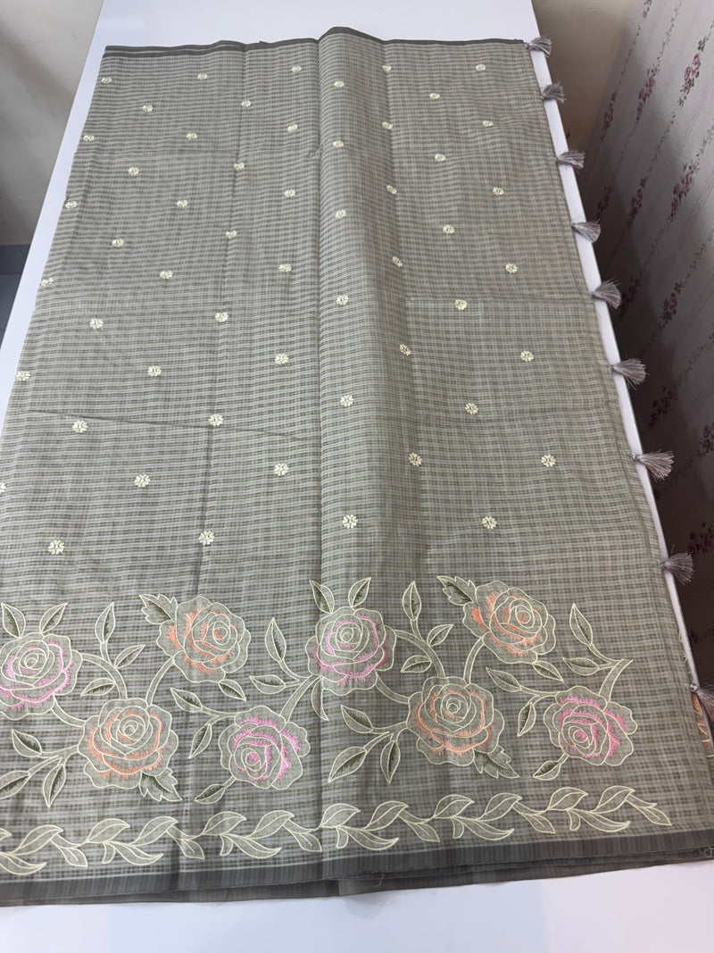 Applique and embroidery work 
 Kota Silk saree MSH118- Cement Grey