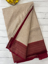 Semi katan Banarasi saree with antique zari weaving MSKZ250 Offwhite & MaroonRed